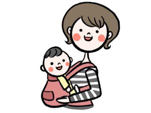抱っこ紐で赤ちゃんを抱っこするママ